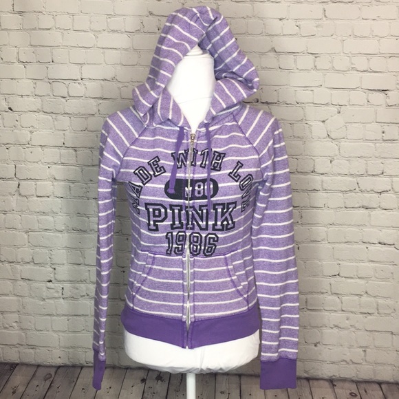 PINK Victoria's Secret Tops - PINK Victoria’s Secret Striped Full Zip Hoodie